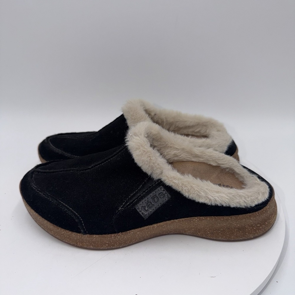 Taos Women's Black Suede Faux Fur Lined Clog Mules Slippers‎ 7 Comfort Shoes